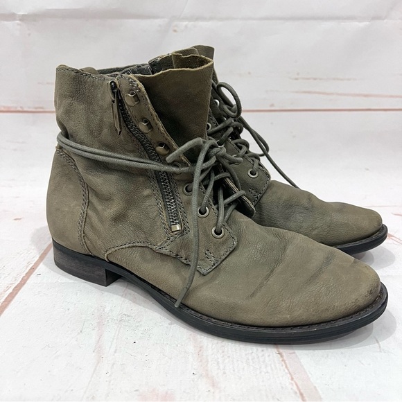 Sam Edelman Olive Army Green Nubuck Suede Mackay Lace Up Ankle Combat Moto Boots - Picture 8 of 9